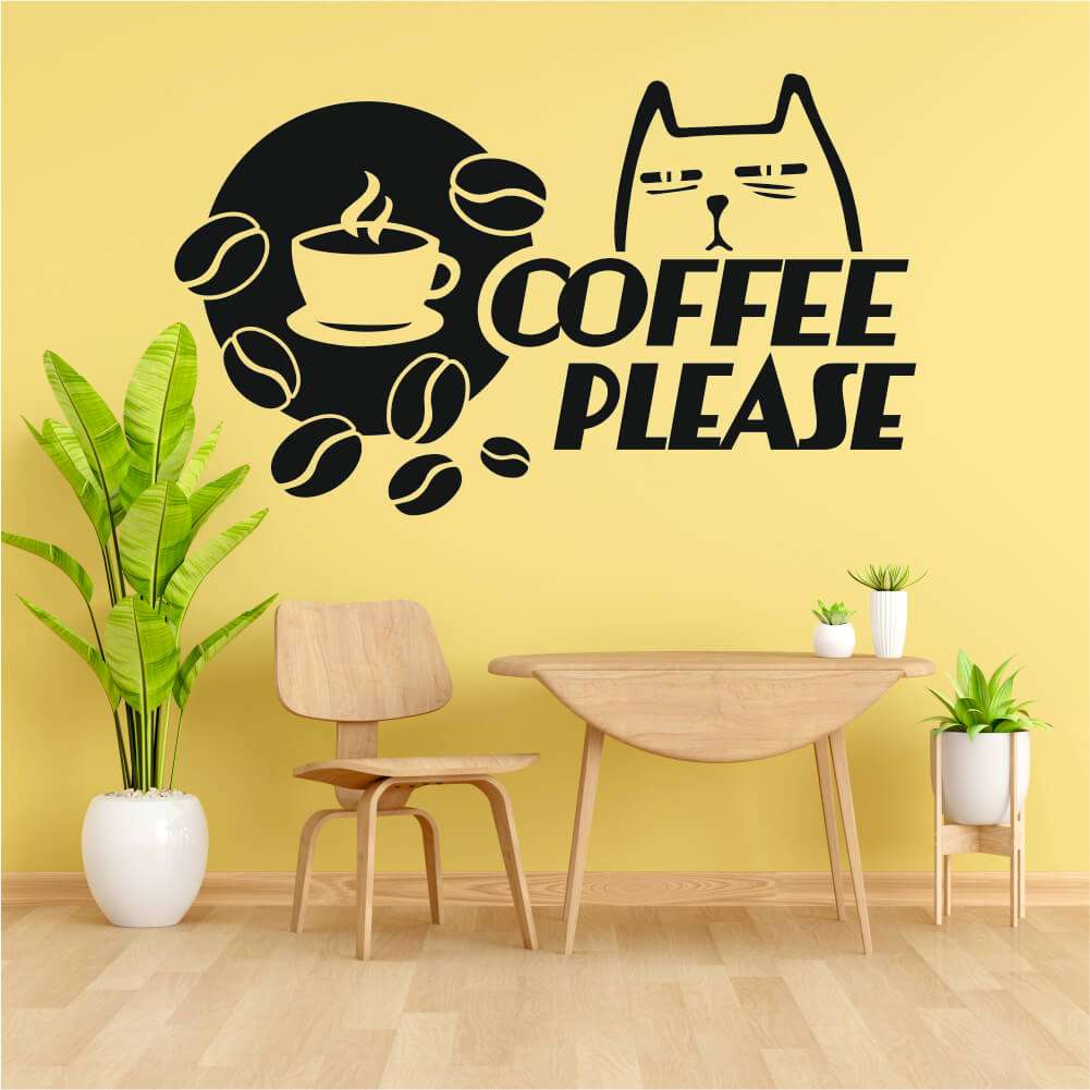 Sticker perete Cat Coffee please