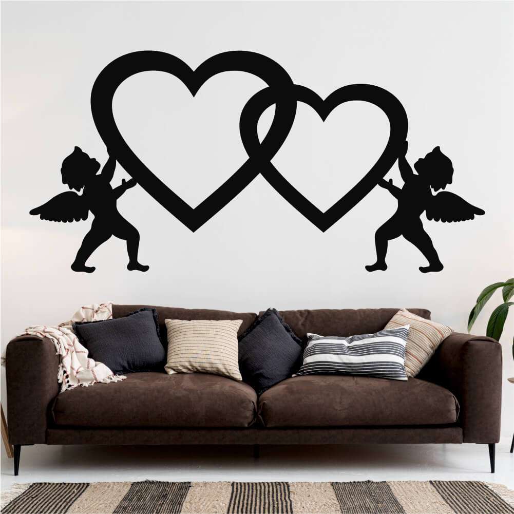 Sticker perete silueta Cupidoni cu inimi 1