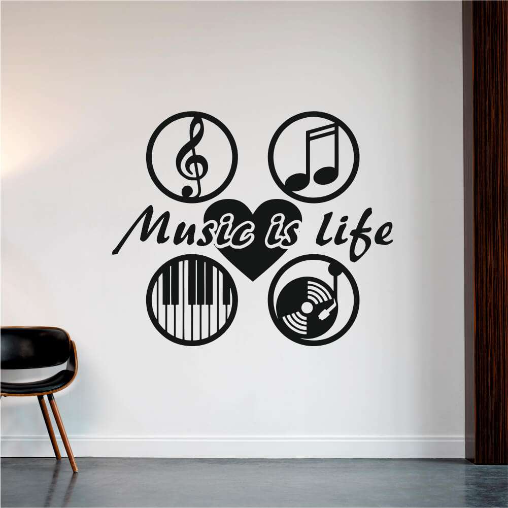 Sticker perete silueta Music is life