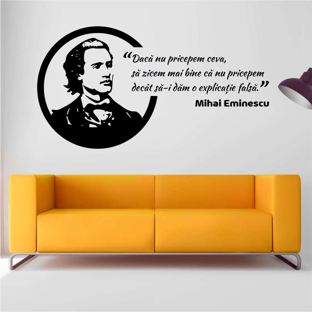 Sticker perete silueta – Mihai Eminescu – citat