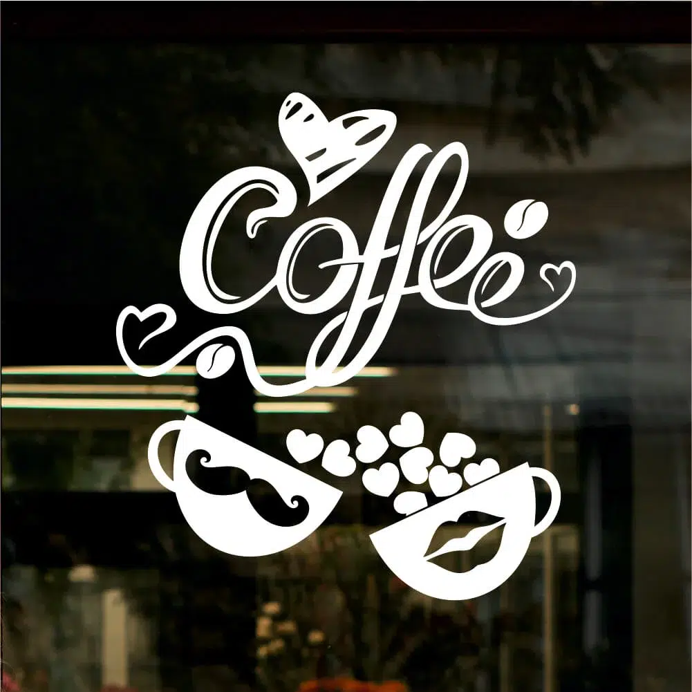 Sticker silueta vitrina geam – Coffee si cesti love