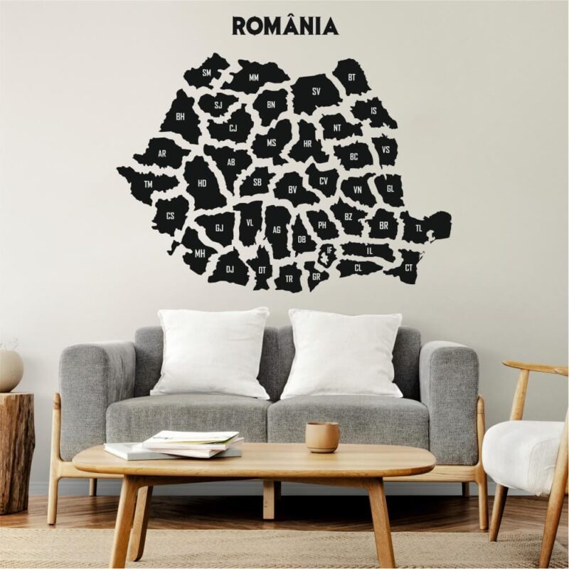 Sticker perete Harta României cu județe