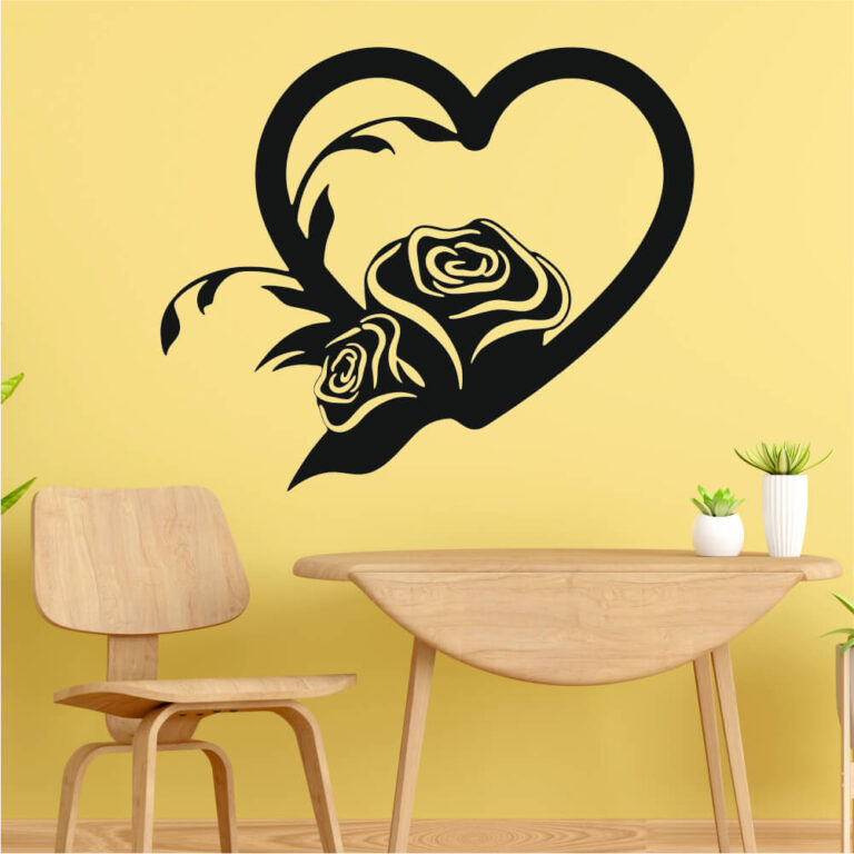 Stiker Inima Sticker perete siluetă – Inimă cu trandafiri • WallSign