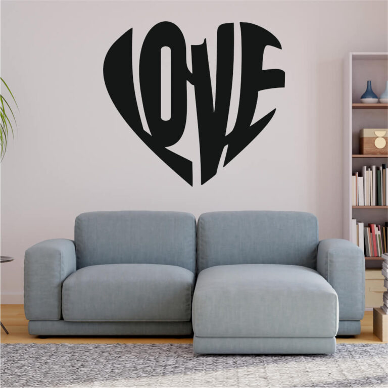 Stiker Inima Sticker perete siluetă – Inimă text LOVE • WallSign