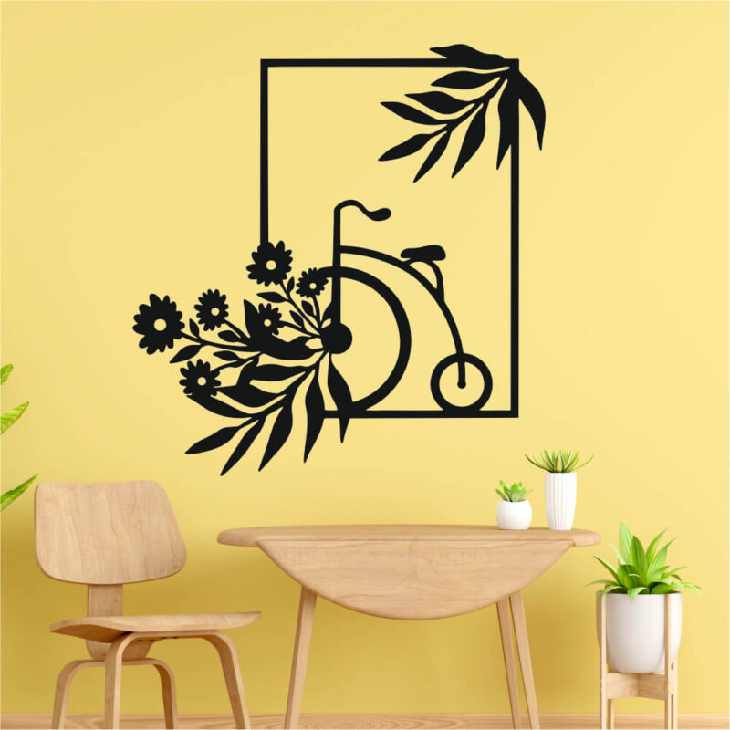 Sticker perete siluetă - Bicicletă elemente florale - Formă Tablou