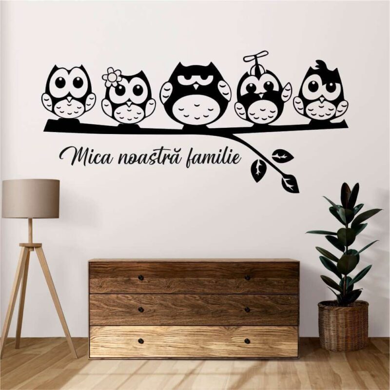 Sticker perete siluetă - Bufnițe - Mica noastră familie