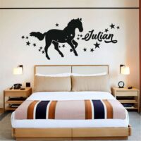 Sticker perete siluetă - Căluț cu stele - nume copil