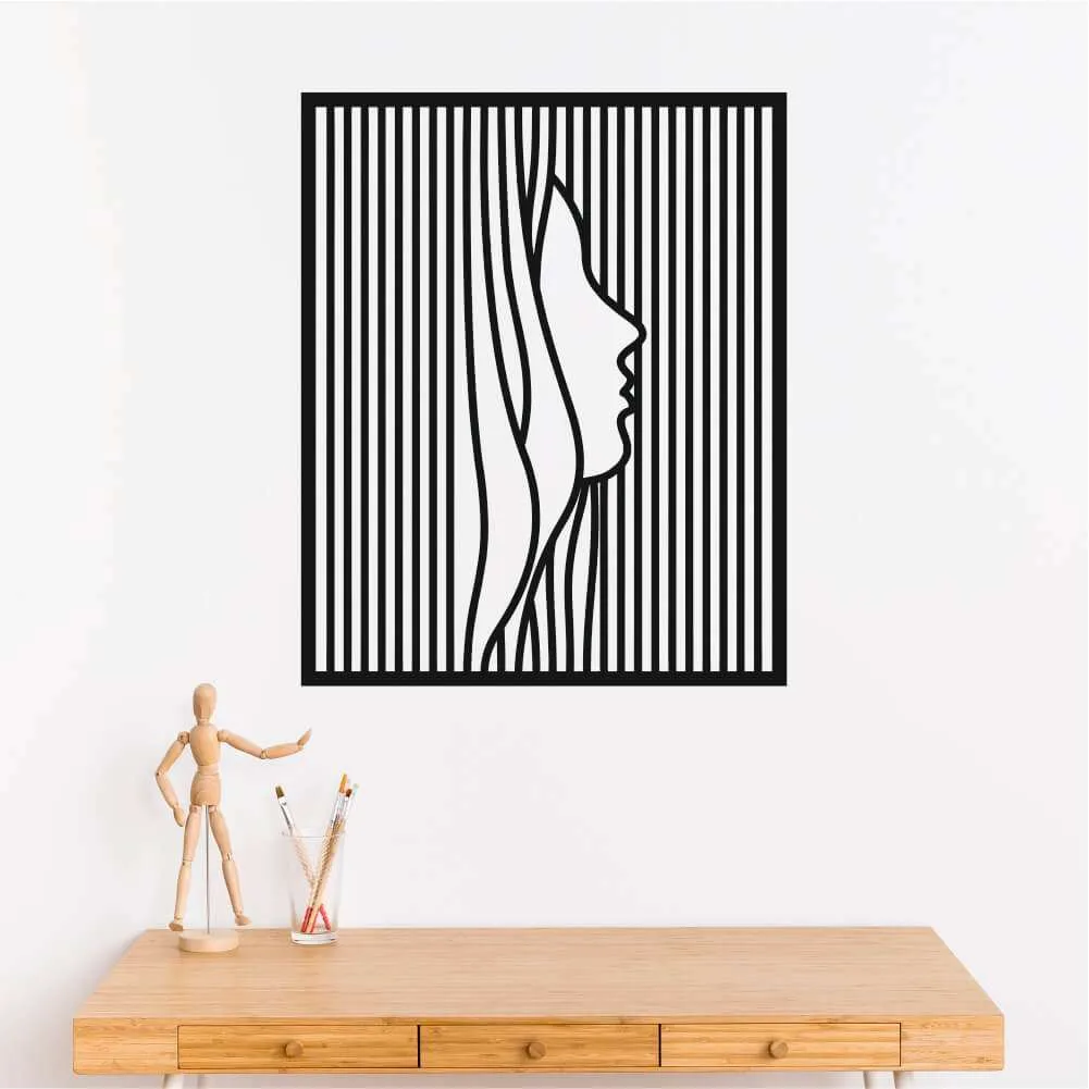 Sticker perete siluetă - Chip femeie linii - Tablou abstract