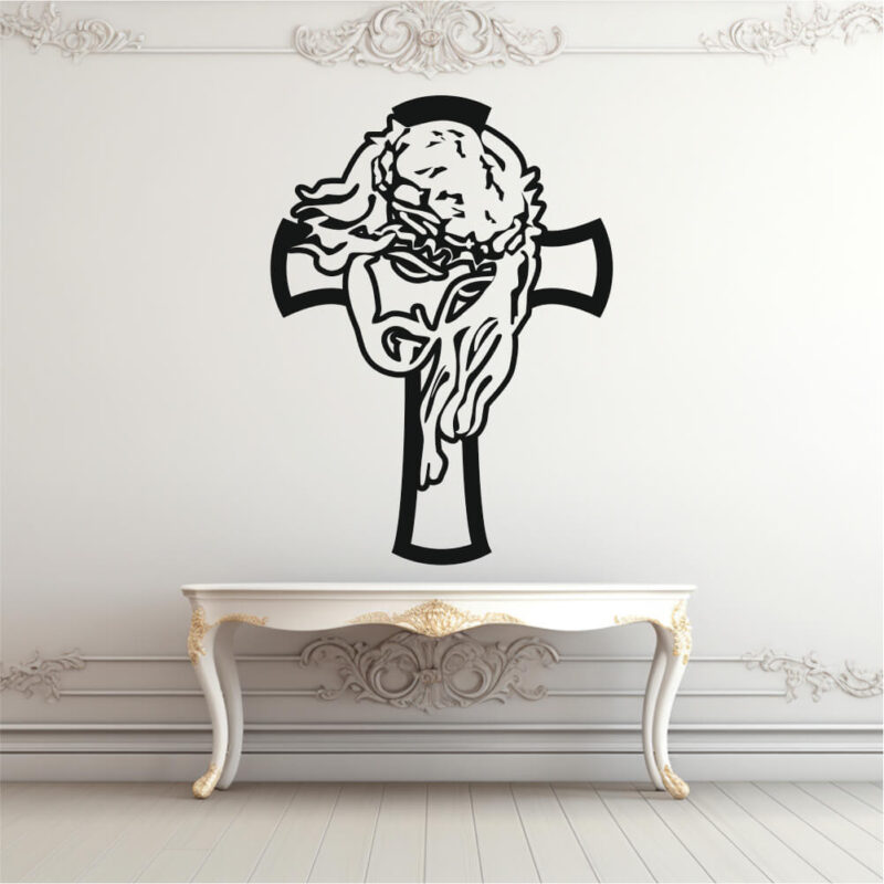Sticker perete siluetă - Cruce cu Chipul lui Iisus Hristos