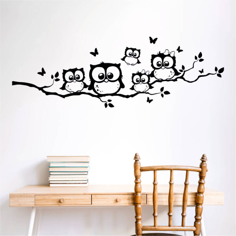 Sticker perete siluetă - Familie de bufnițe
