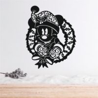 Sticker perete siluetă - Mickey mouse și coroană de Crăciun