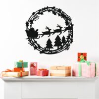 Sticker perete siluetă - Moș Crăciun cu reni