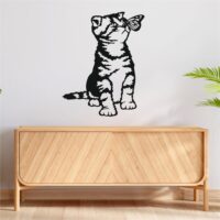 Sticker perete siluetă - Pisică cu fluture