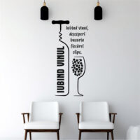 Sticker perete siluetă - Sticlă cu Pahar vin - Citat