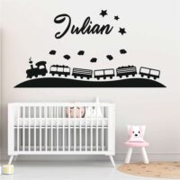 Sticker perete siluetă - Trenuleț copii cu nume