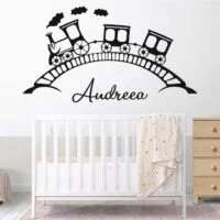 Sticker perete siluetă - Trenuleț pe șină nume copil