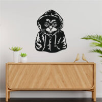 Sticker perete siluetă – Pisic îmbrăcat în hanorac