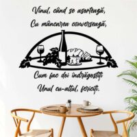 Sticker perete siluetă – Vin cu mâncare - Citat