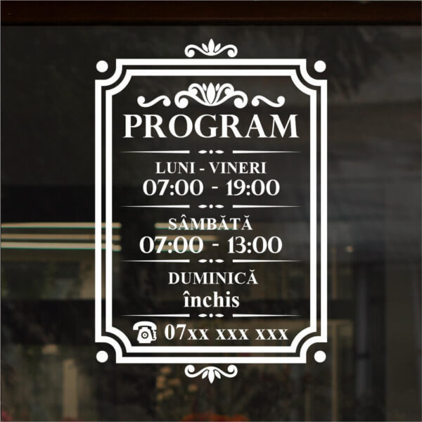 Sticker program de functionare in chenar forma regala WallSign Stickere Decorative
