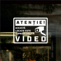 Sticker siluetă - Indicator ATENȚIE ACEASTĂ LOCAȚIE ESTE SUPRAVEGHEATĂ VIDEO - DREPTUNGHI
