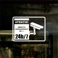 Sticker siluetă - Indicator ATENȚIE  OBIECTIV SUPRAVEGHEAT VIDEO 24h/7