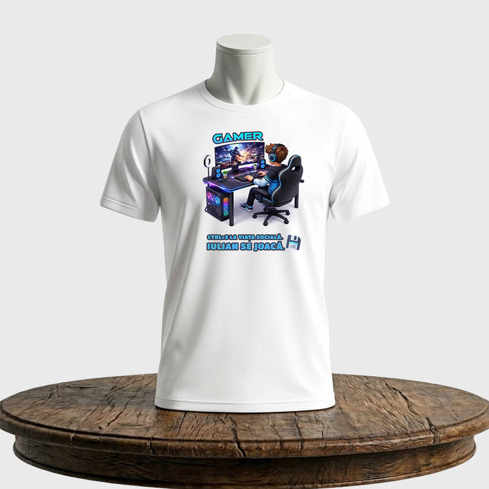 Tricou personalizat CTRL+S la viața socială, nume personalizabil se joacă!