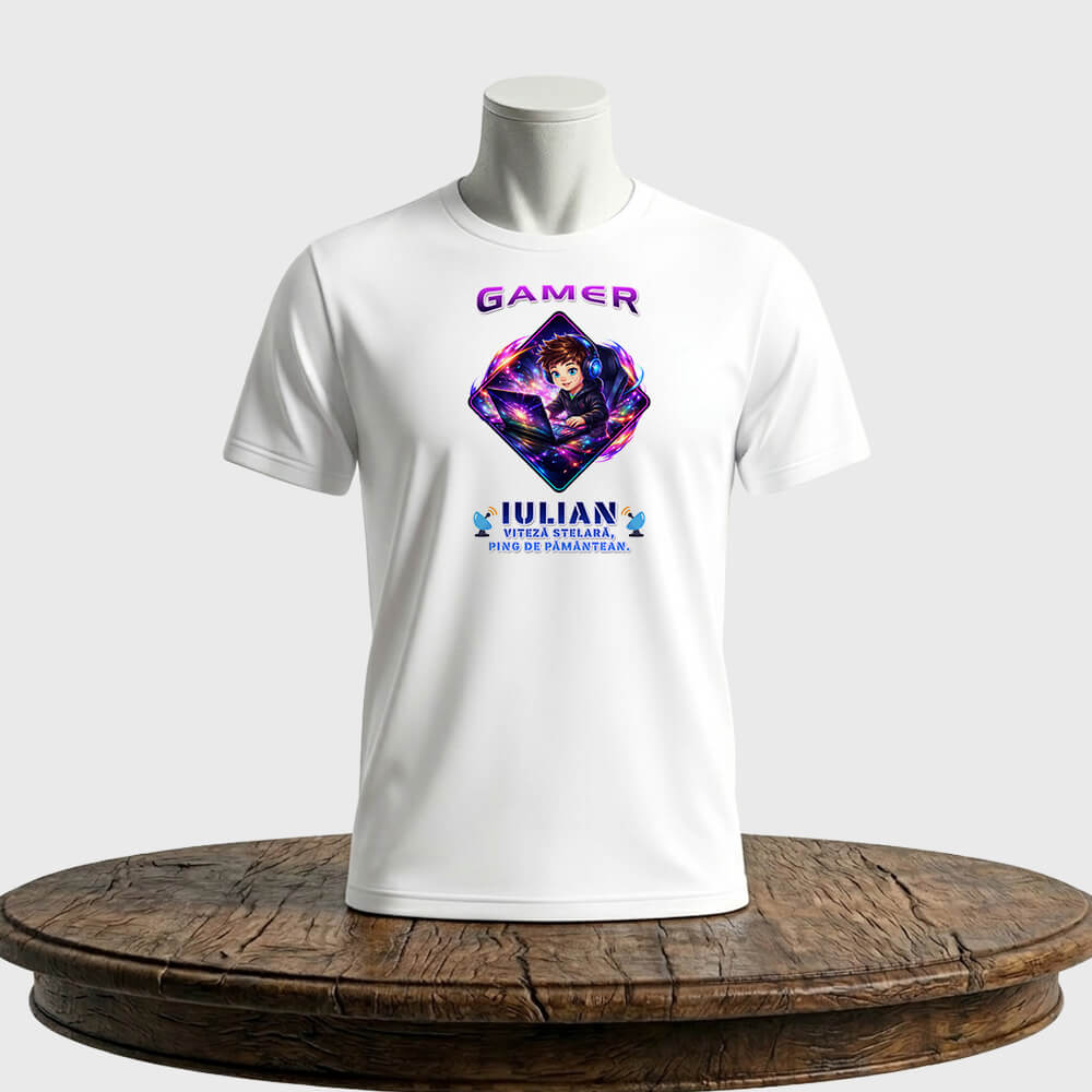 Tricou unisex clasic Gamer Nume personalizabil Viteză stelară, PING de pământean!