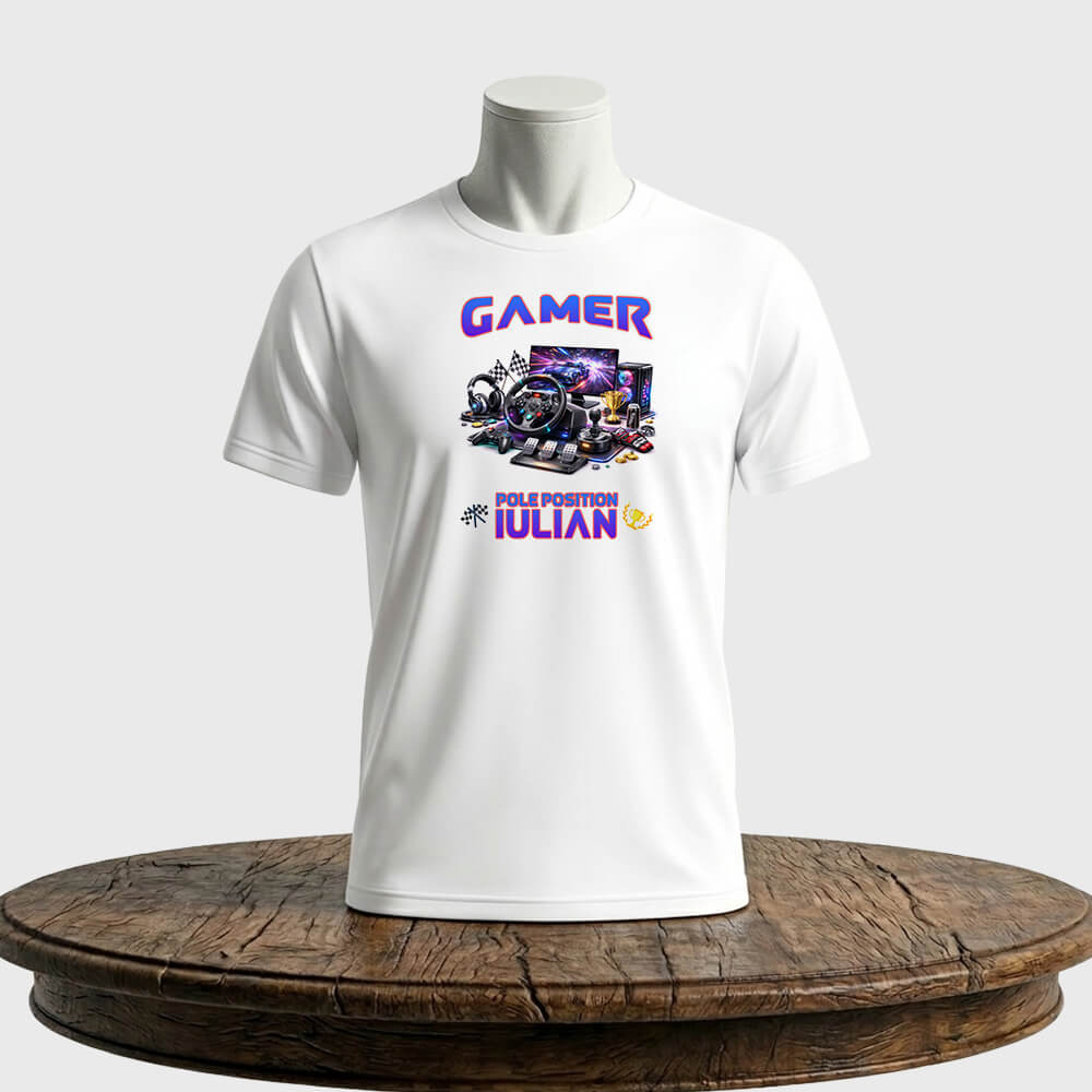 Tricou unisex clasic Gamer pole position Personalizabil cu nume