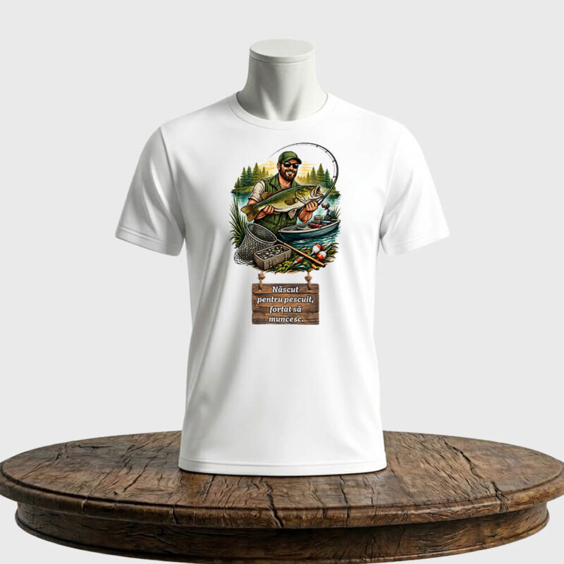 Tricou unisex clasic Născut pentru pescuit, forțat să muncesc