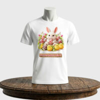 Tricou unisex clasic Paște fericit cu iepuraș alb și nume copil