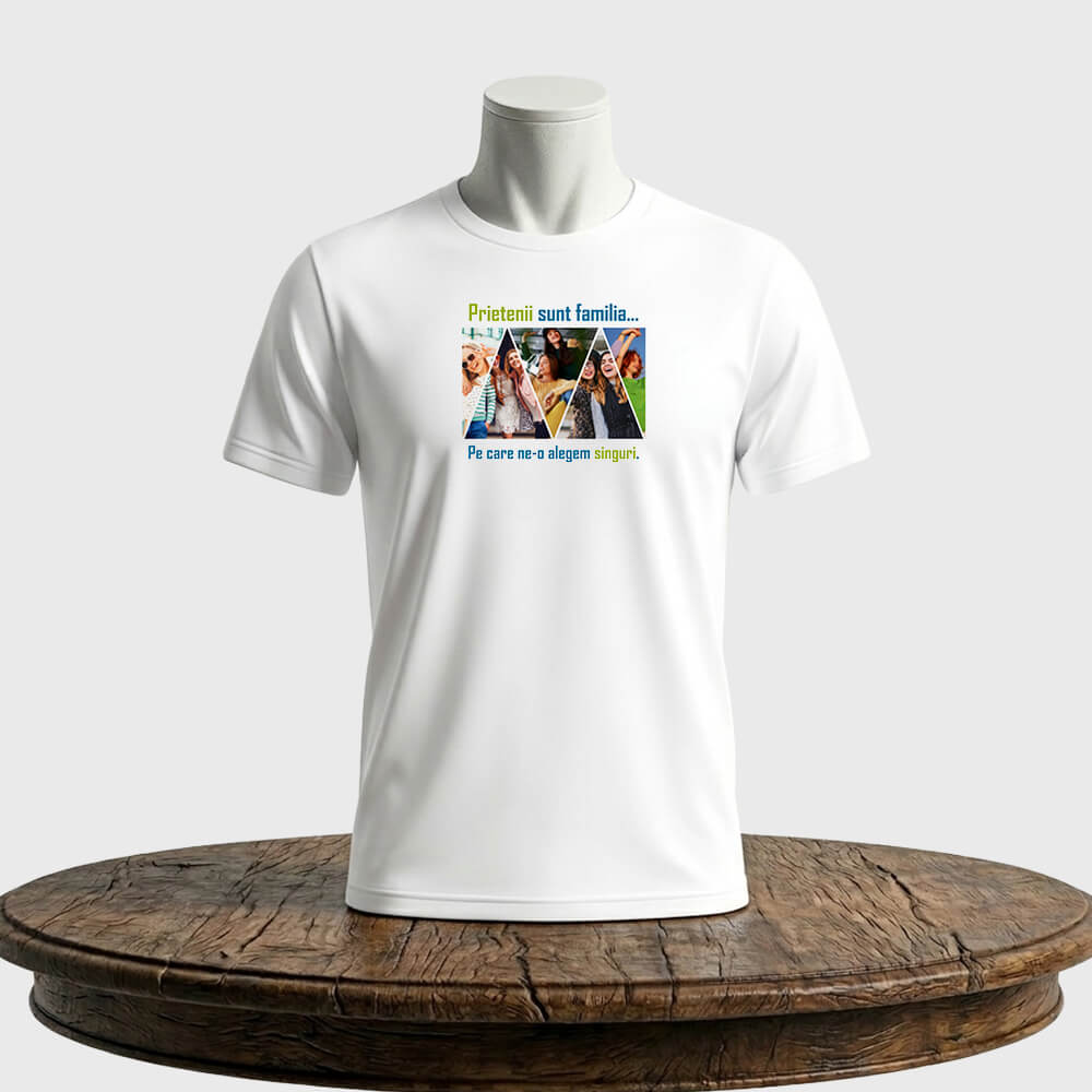 Tricou unisex clasic Prietenii sunt familia pe care ne o alegem! Colaj 5 poze personalizabile