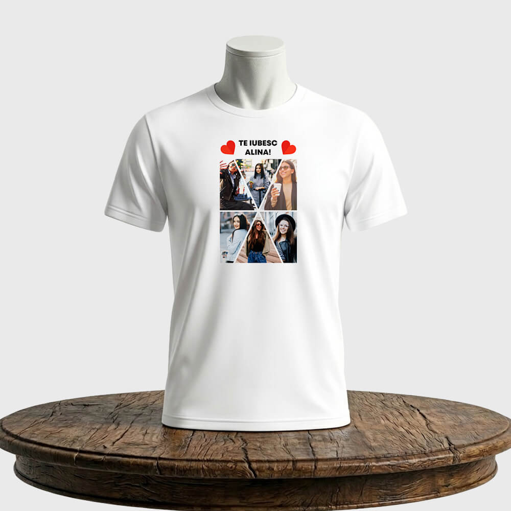 Tricou unisex clasic Te iubesc nume personalizabil! Colaj 6 poze personalizabile