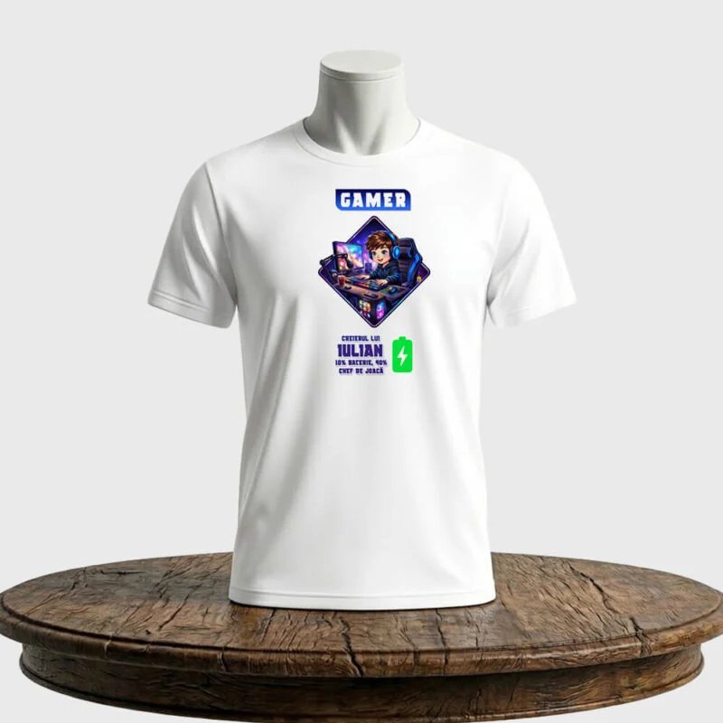 Tricou unisex clasic – Creierul lui nume personalizabil 10% Baterie, 90% Chef de Joacă!