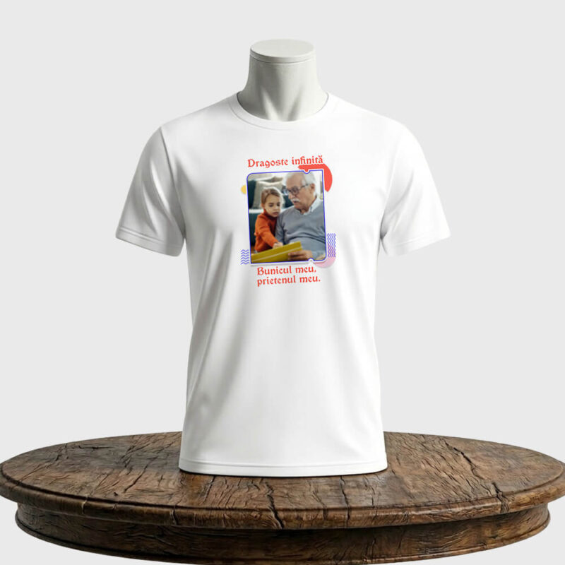 Tricou unisex clasic – Dragoste infinită Bunicul meu, prietenul meu! Foto personalizabilă