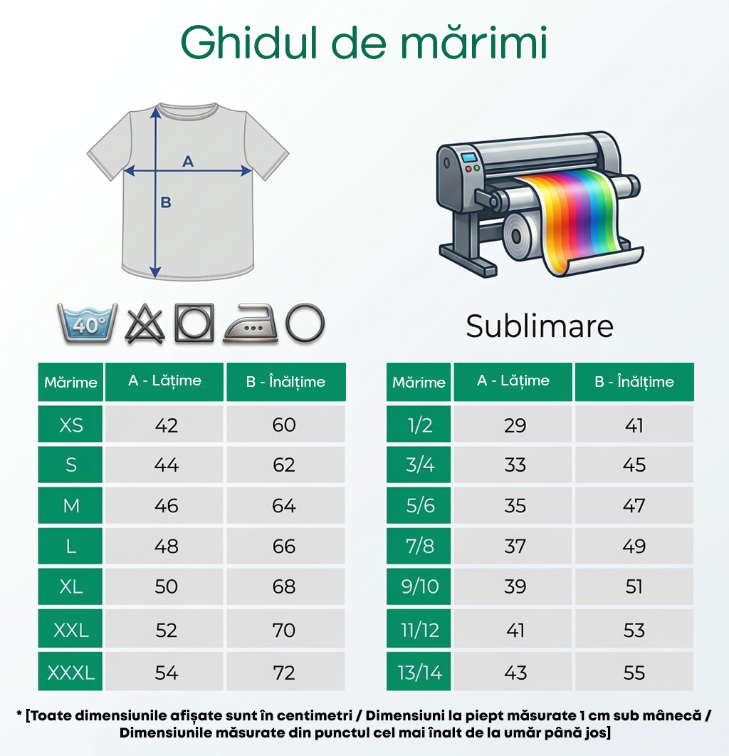 tabel-marimi ghid de mărimi tricouri MODAL