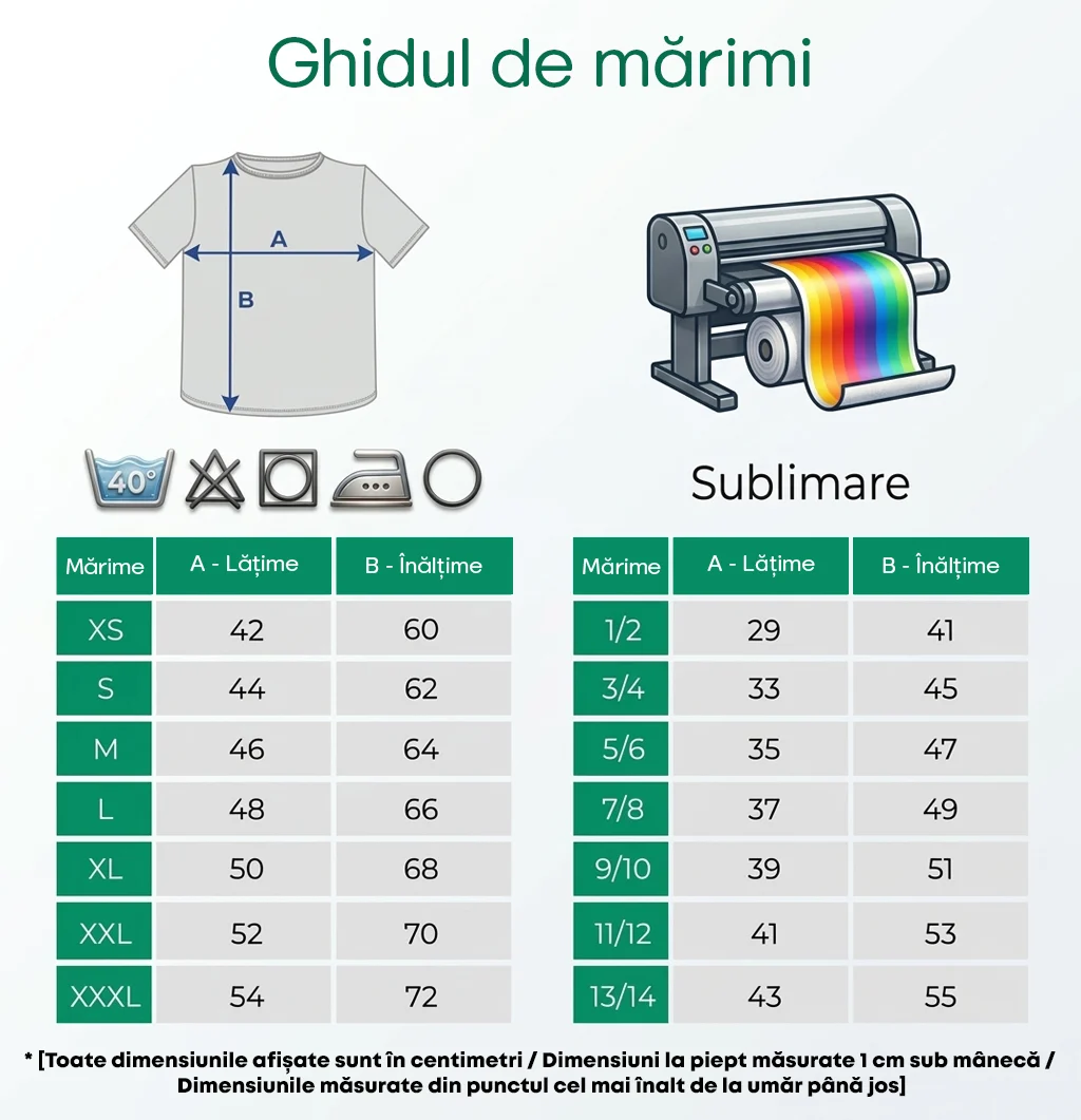 ghid de mărimi tricouri MODAL