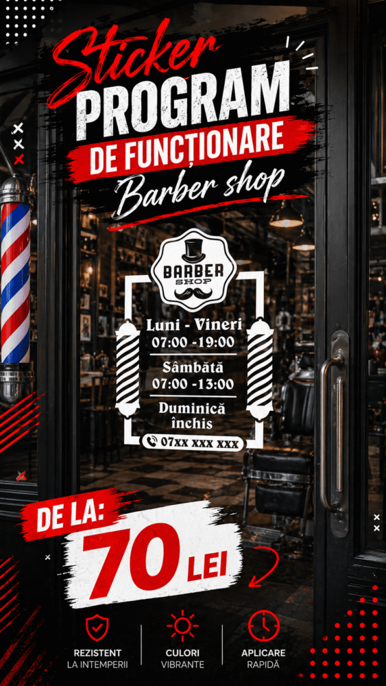Sticker program de funcționare Barber shop - Soluții complete pentru afișarea programului de funcționare