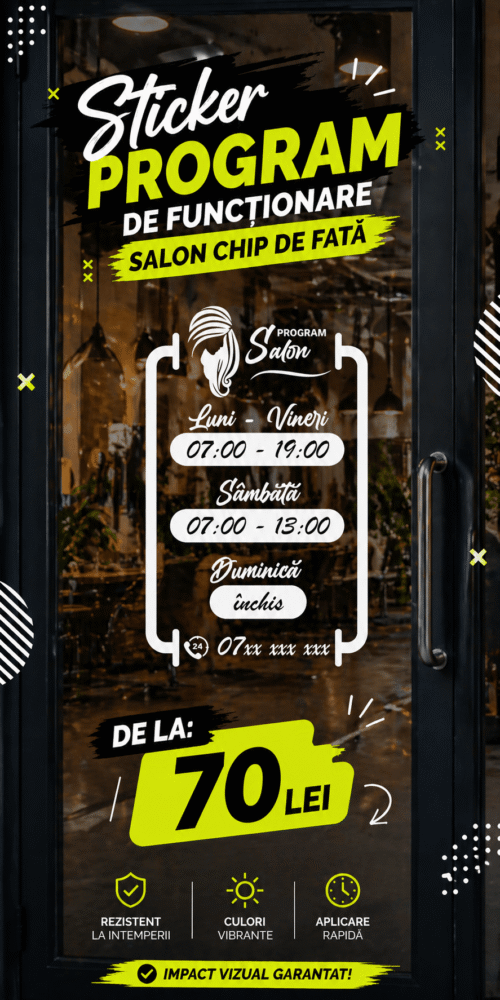 Sticker program de funcționare salon chip de fată - Soluții complete pentru afișarea programului de funcționare