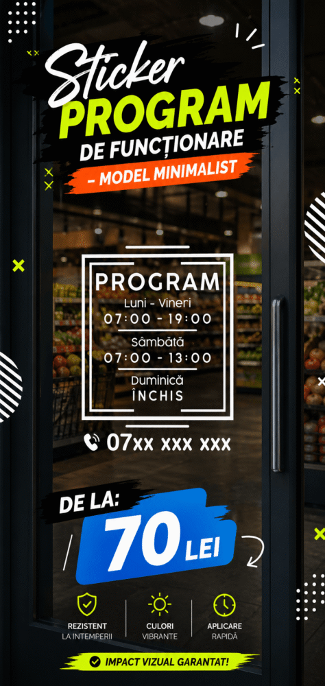 Sticker program de funcționare – Model minimalist - Soluții complete pentru afișarea programului de funcționare