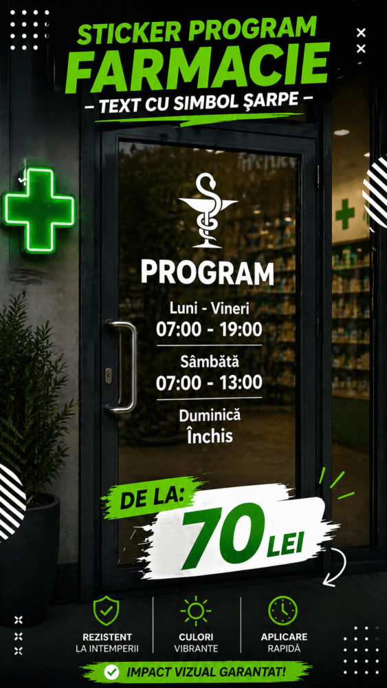 Sticker program farmacie – Text cu simbol șarpe - Soluții complete pentru afișarea programului de funcționare