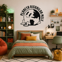 Sticker perete siluetă – Personaj pământ retro cu mesaj motivațional