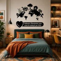 Sticker perete siluetă – Planeta pământ cu elemente eco și citat