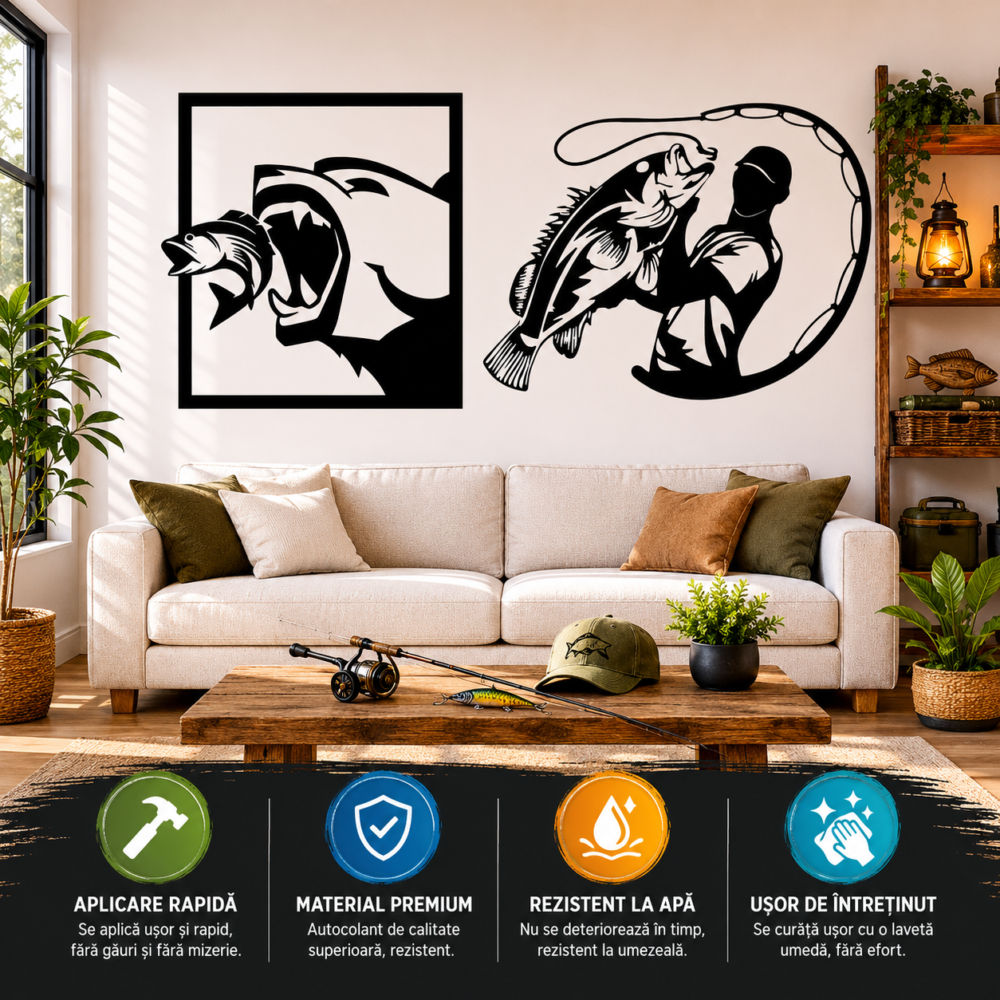 Stickere decorative Pescuit peisaje natura animale decor dormitor living stickere auto bucatarie camera copii flori citate motivationale abstract grafic design modern