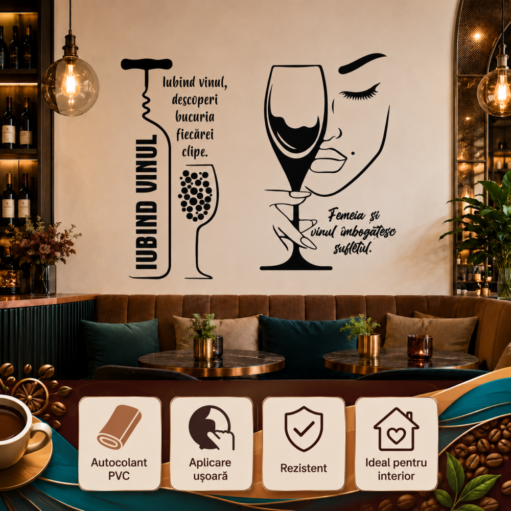 Stickere decorative Restaurante Baruri Cafenele și stickere decorative din vinil rezistent ideale pentru pereți instagramabili și branding de succes în horeca