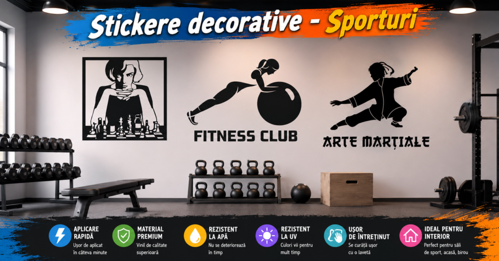Stickere decorative Sporturi și stickere decorative cu fotbaliști sau baschetbaliști în acțiune ideale pentru a aduce motivație zilnică pe pereții camerelor moderne