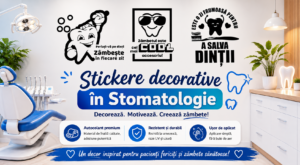 Stickere decorative în Stomatologie dinți veseli zână măseluță grafică modernă clinică stomatologică design interior personalizat amenajare sală așteptare copii adulți