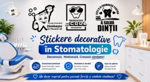 Stickere decorative în Stomatologie dinți veseli zână măseluță grafică modernă clinică stomatologică design interior personalizat amenajare sală așteptare copii adulți