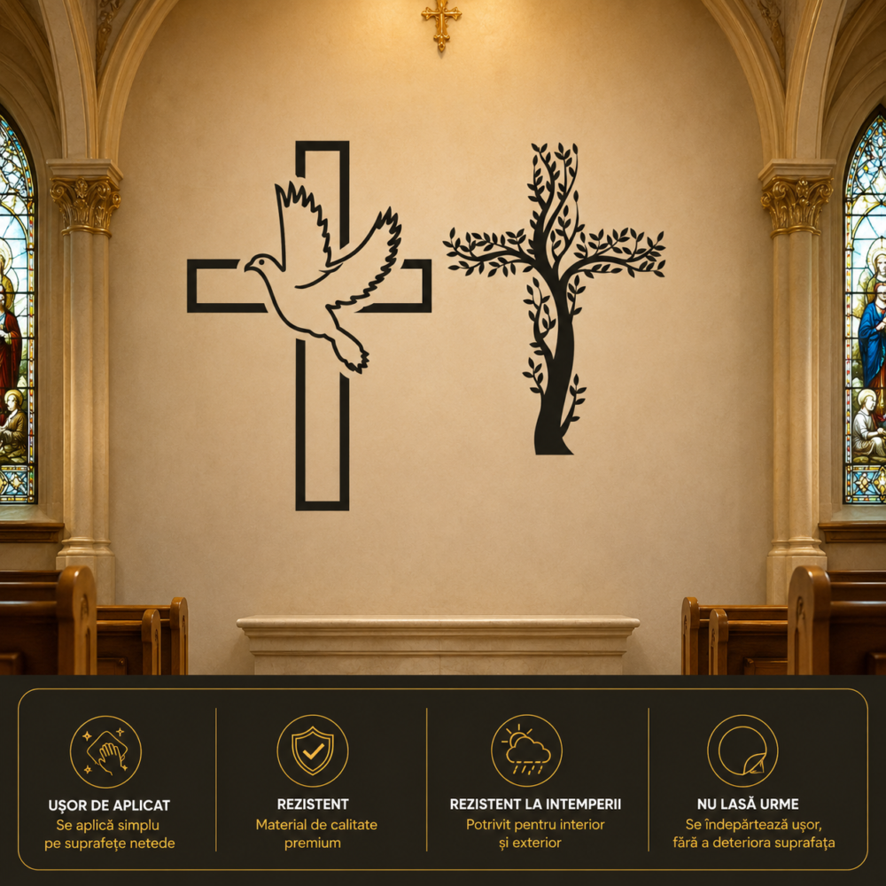 Stickere decorative spirituale icoane moderne simboluri sacre text biblic biserica arta murala decor pereti living dormitor mesaje crestine pace armonie suflet Sanctuar