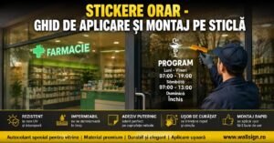 Afiseaza programul de functionare pe ușa din sticla intr un mod profesionist Citeste un Stickere Orar Ghid de Aplicare si Montaj pe Sticla marca WallSign acum