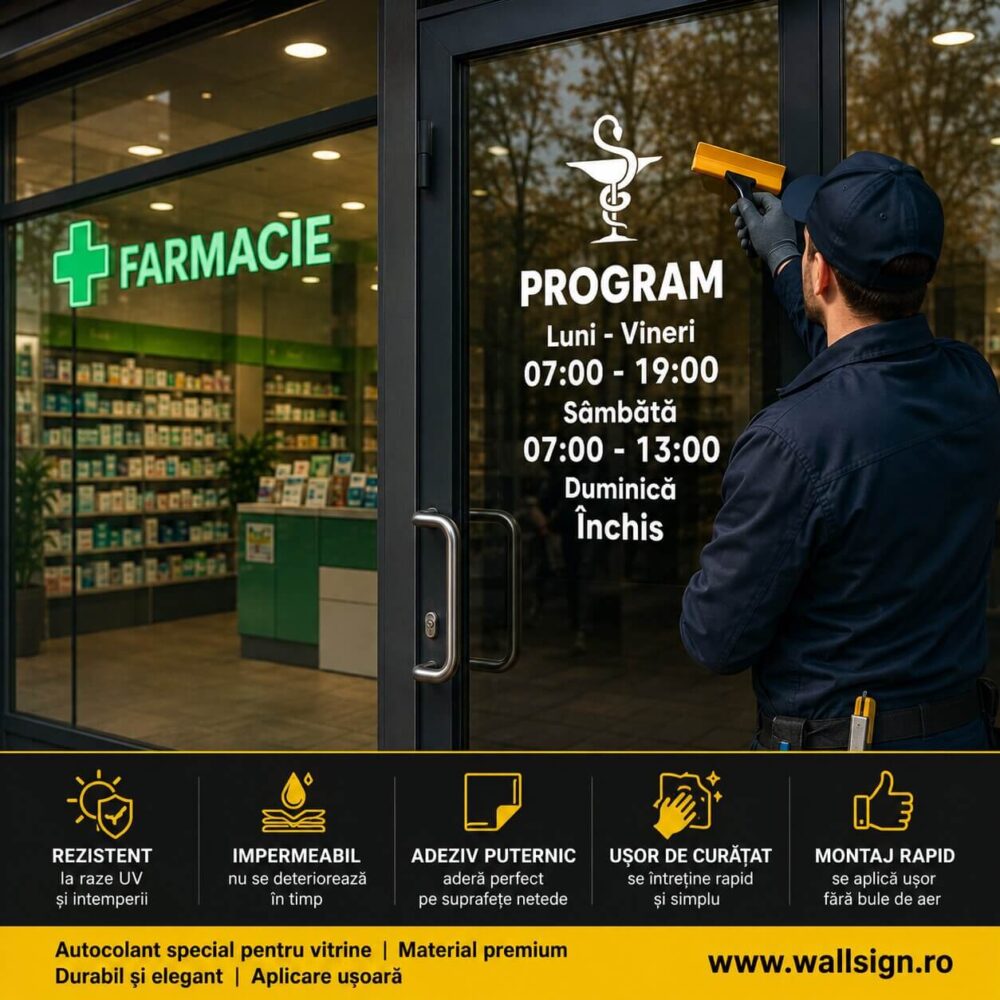 Ai un magazin sau birou in Ramnicu Sarat Buzau si vrei un autocolant elegant Vezi acest Stickere Orar Ghid de Aplicare si Montaj pe Sticla de la WallSign chiar azi